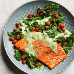 Salmon with chickpeas and greens